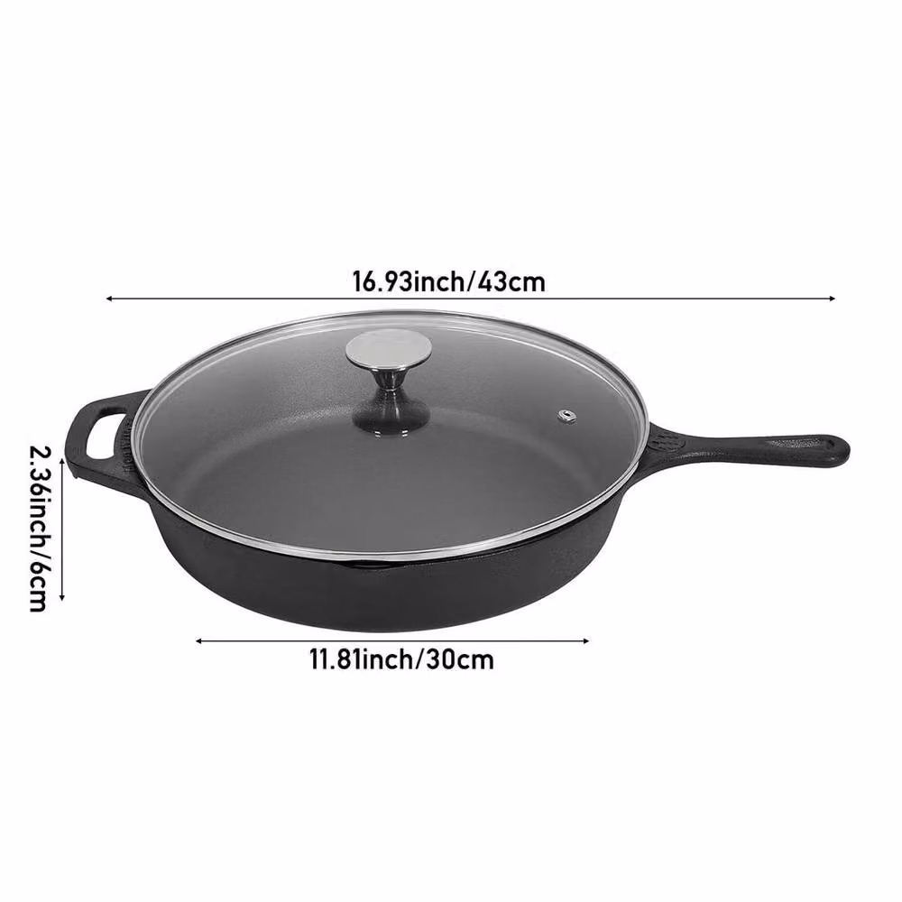 FLAVORA Black Cast Iron Non Stick Round Frying Pan Steak Skillet, Diameter: 30 cm – 2