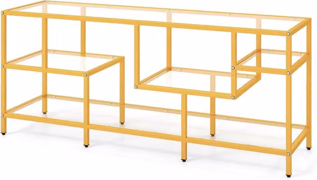 Gymax Gold Modern TV Stand with Glass Shelves for TVs up to 65 inch, Width: 147 cm