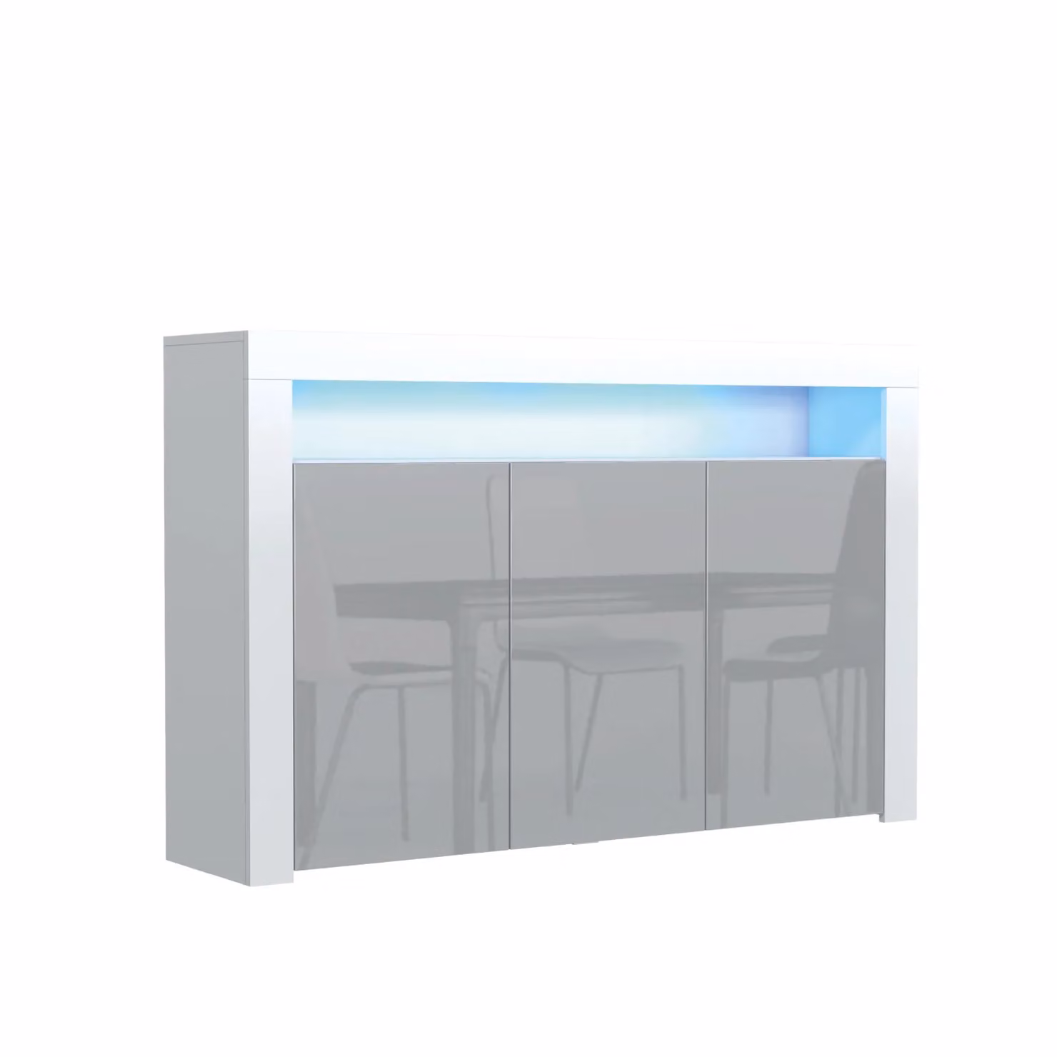 Mex Furniture LTD Modern Glossy Sideboard with Integrated LED Lighting in Light Grey, W: 155 cm, H: 92 cm, D: 40 cm – 2