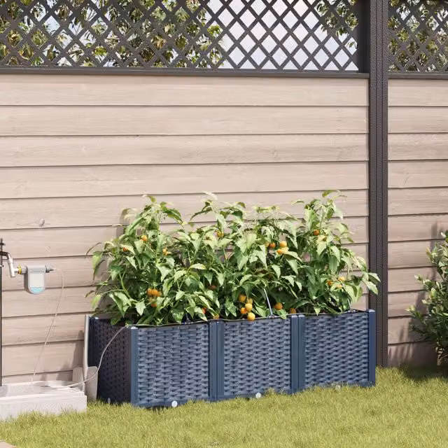Berkfield Home Garden Planters with Water Irrigation System, 3 Piece Set, Grey – 1
