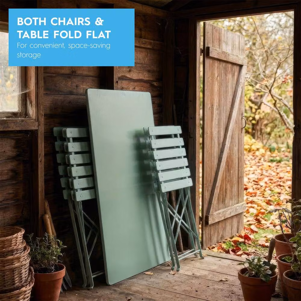 Harbour Housewares 5 Piece Sussex Folding Patio Bistro Set in Green – 5