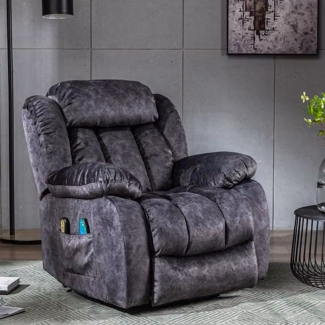 Aosom UK Grey Velvet Power Lift Recliner Massage Chair with Heat and Vibration, W/D/H: 96 x 95 x 100 cm