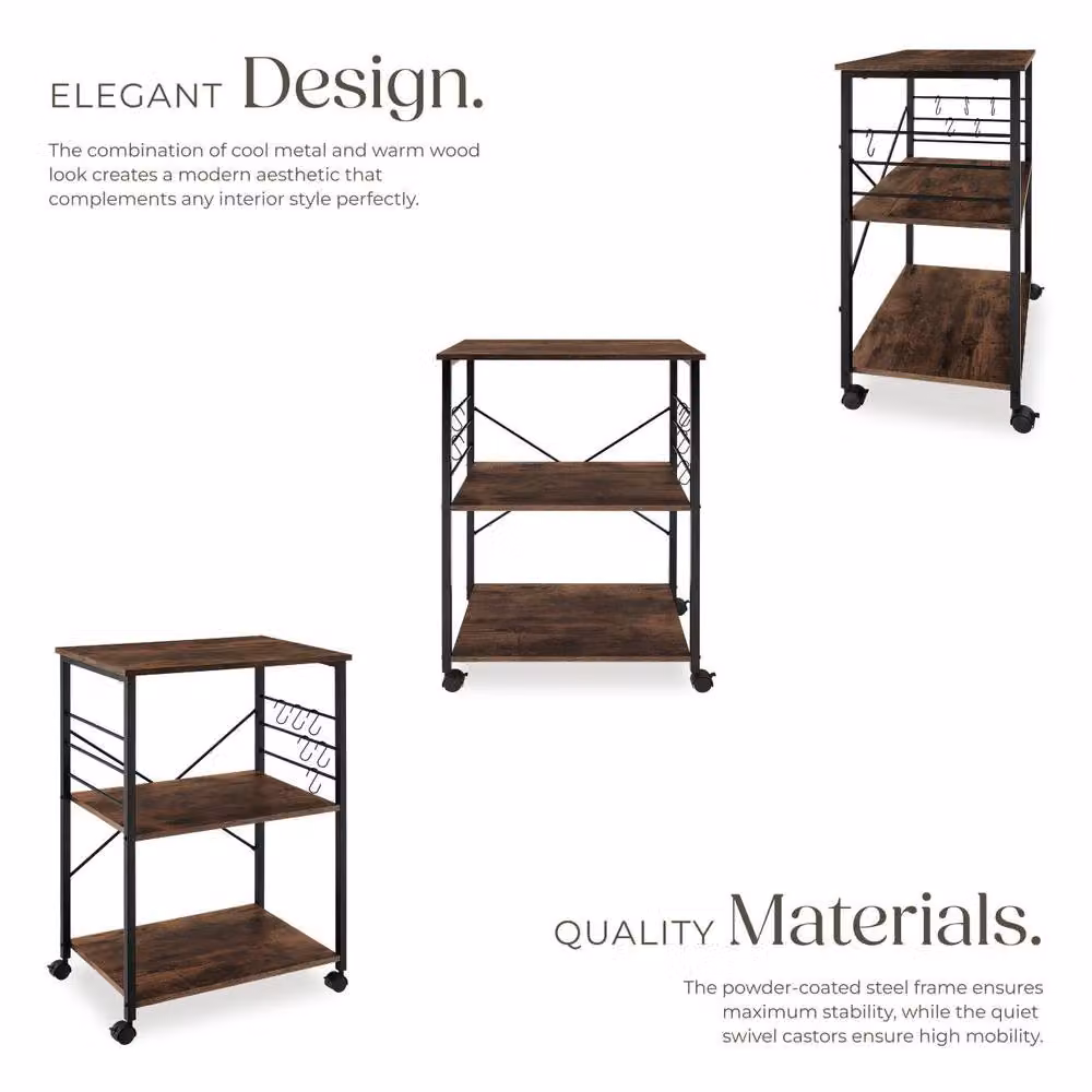 tectake Rugby Modern Drinks Trolley in Brown with Glass Shelving – 4