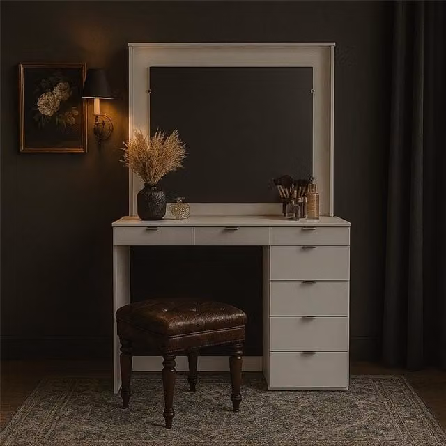 Birlea Chloe 7 Drawer Dressing Table and Mirror in White – 1