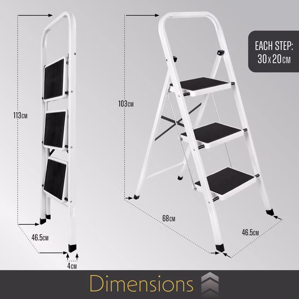 Futura 3 Step Heavy-Duty Steel Folding Step Ladder in White – 6