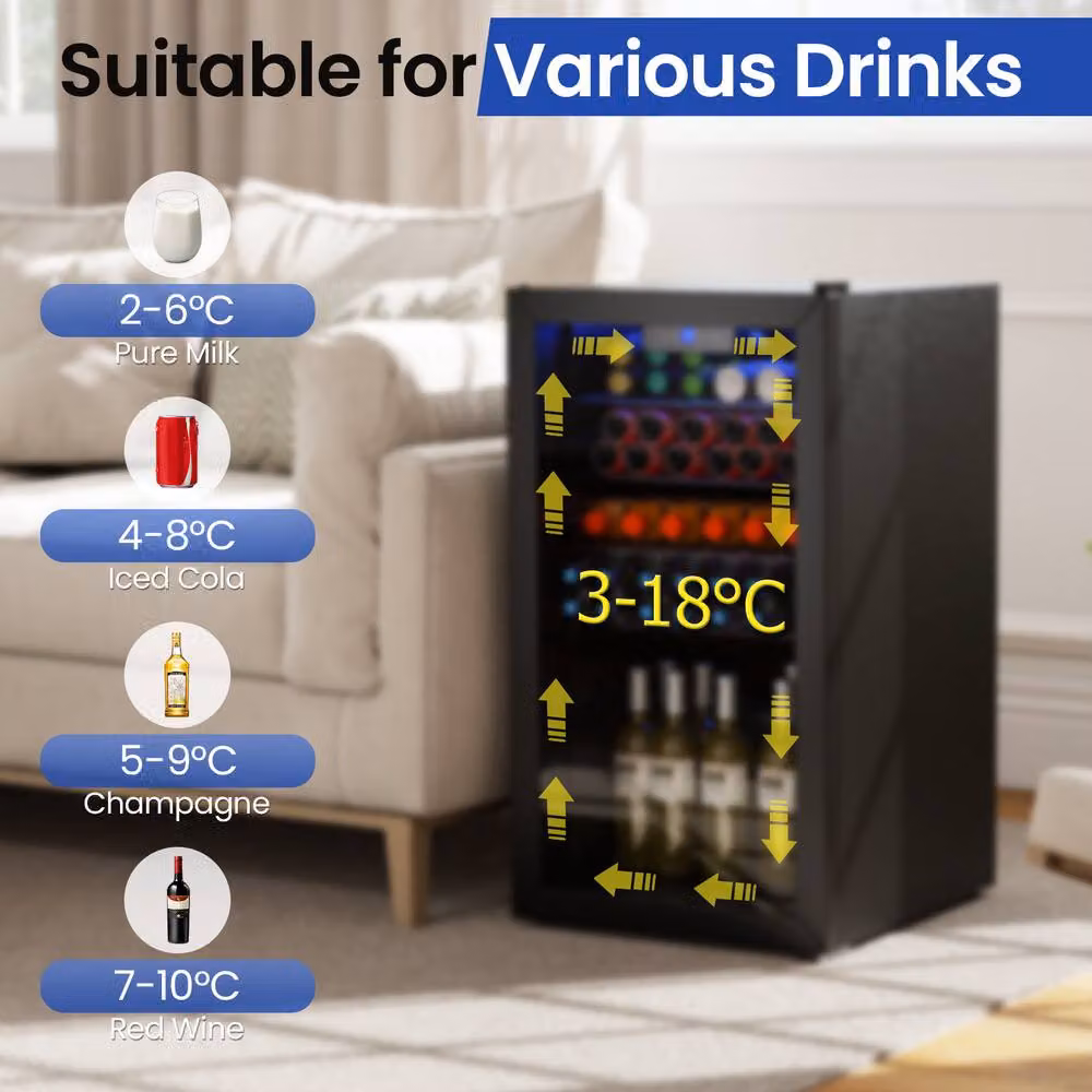 Gymax Mini Fridge Beverage Refrigerator Cooler with Compressor in Black – 5