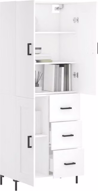 Berkfield Home Modern White Highboard with Hinged Doors and Internal Shelves, W/D/H: 69.5 x 34 x 180 cm