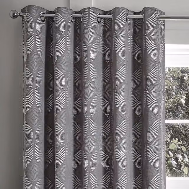 Intimates Buxton Jacquard Blackout Eyelet Curtains in Grey, Width: 168 cm, Drop: 229 cm