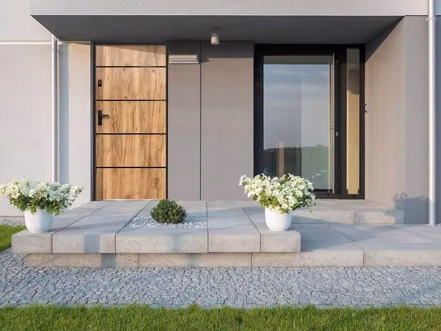 Vente-unique Steel and Stainless Steel Front Door in Light Oak Effect, H 207 x W 100 cm – 1