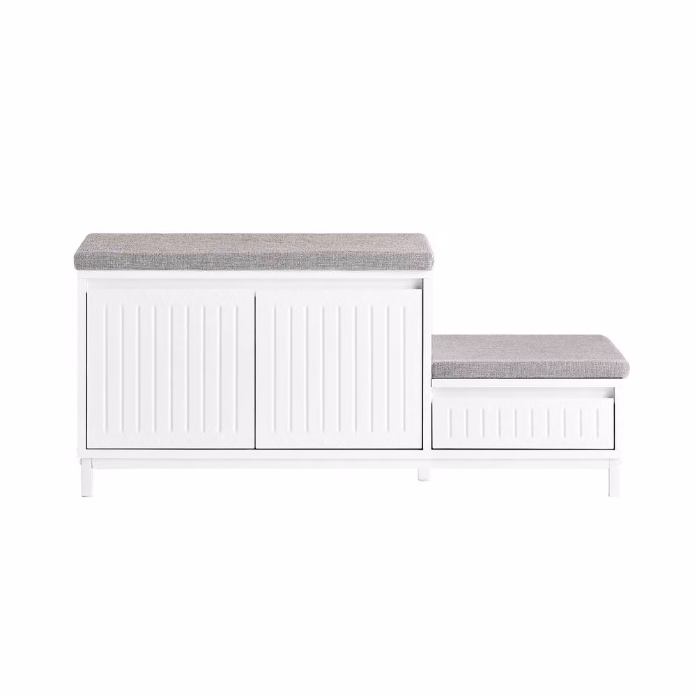SoBuy L-Shaped Corner Entrance Bench with Shoe Rack and Fabric Padded Seat in White or Grey – 2