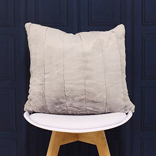 Paoletti Empress Grey Faux Fur Square Filled Cushion W/D/H: 55 x 55 x 55 cm – 2