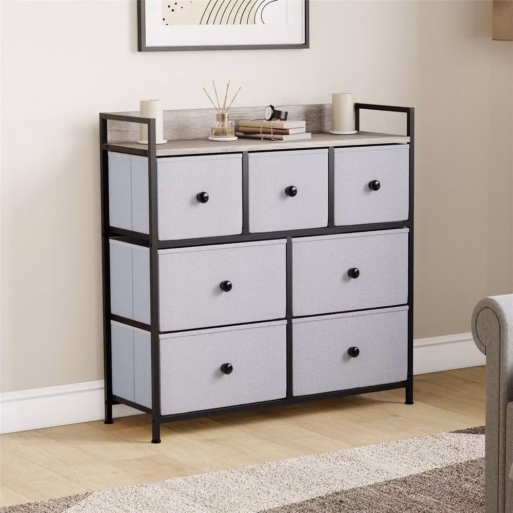 FORGEVIO Designs Chorley 7-Drawer Fabric and Metal Chest of Drawers in Grey and Multicolour – 2