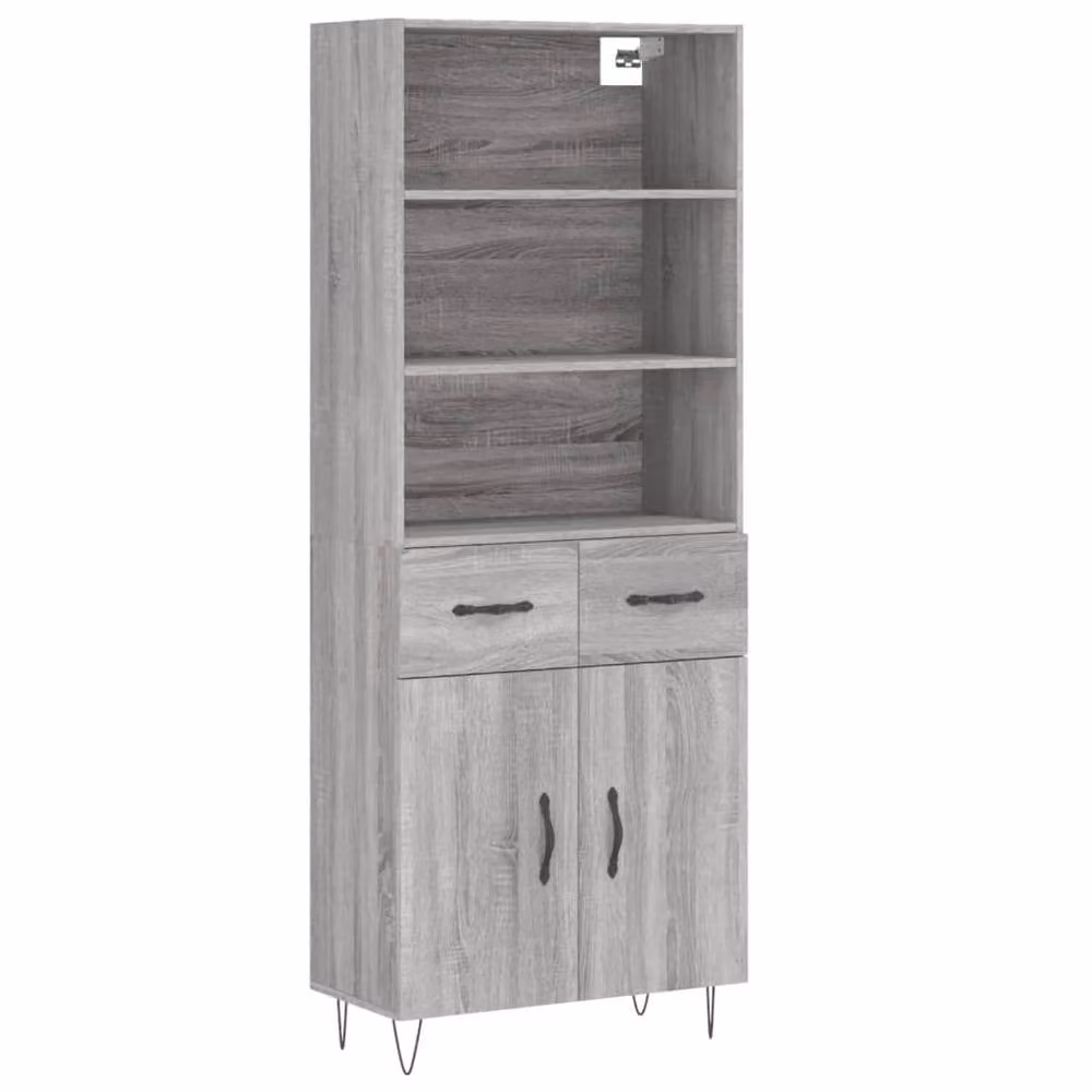 Berkfield Home Grey Sonoma Highboard with Hinged Doors and Internal Shelves, W/D/H: 69.5 x 34 x 180 cm – 3