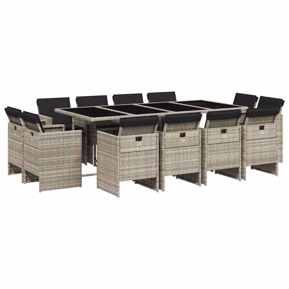 Berkfield Home 13 Piece Modern Garden Dining Set with Light Grey Cushions and Poly Rattan – 2