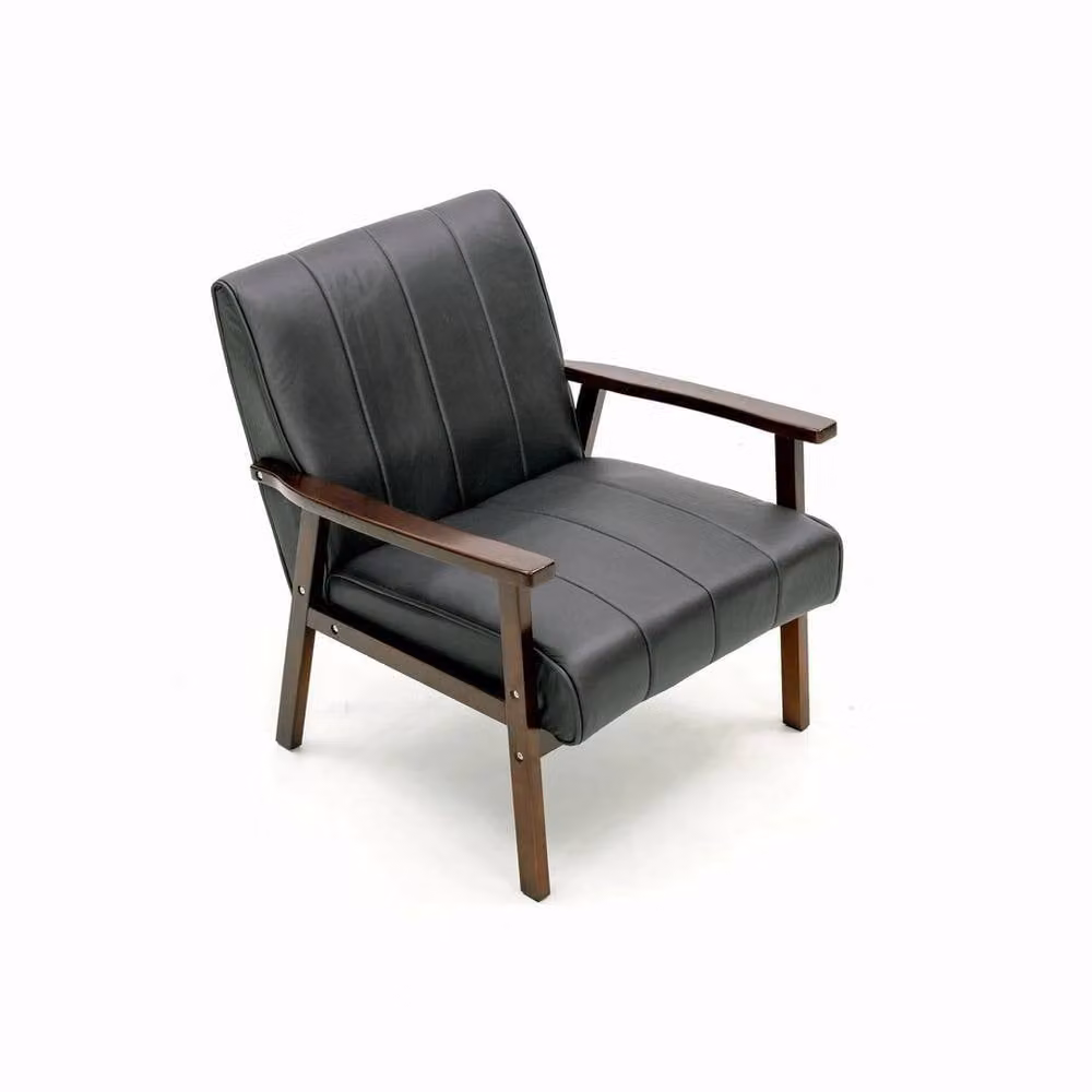 KORVIXA Modern Black Synthetic Leather Armchair with Solid Wood Frame, Width: 100 cm – 3