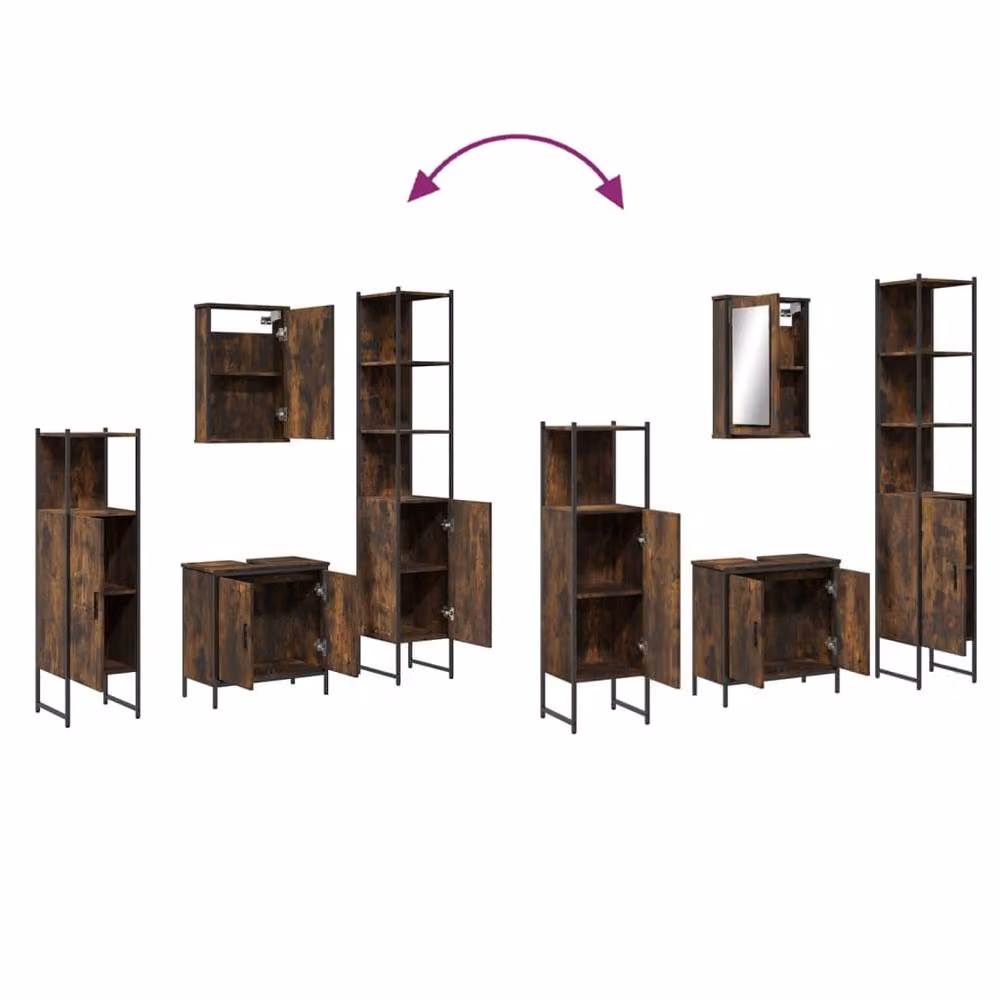 Berkfield Home 4 Piece Industrial Bathroom Furniture Set in Smoked Oak Brown – 3