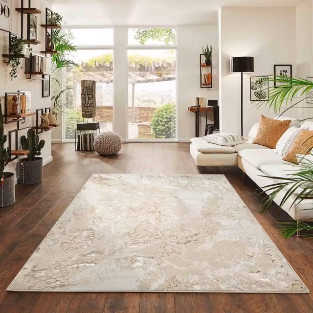 Desire Rugs Emperor Picasso Modern Abstract Area Rug in Beige and Yellow, W: 200 cm, D: 290 cm