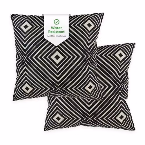 Gardenwize Pack of 2 Black Aztec Diamond Design Outdoor Scatter Cushions with Removable Machine Washable Covers – 7