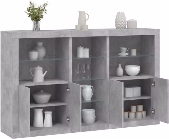 Berkfield Home Modern Sideboard with Integrated LED Lights in Concrete Grey, W/D/H: 162 x 37 x 100 cm