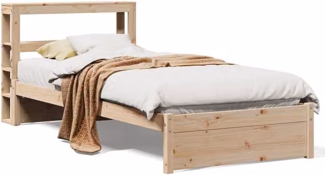 Berkfield Home Small Single Bed Frame with Headboard in Beige, W/D/H: 75 x 190 cm