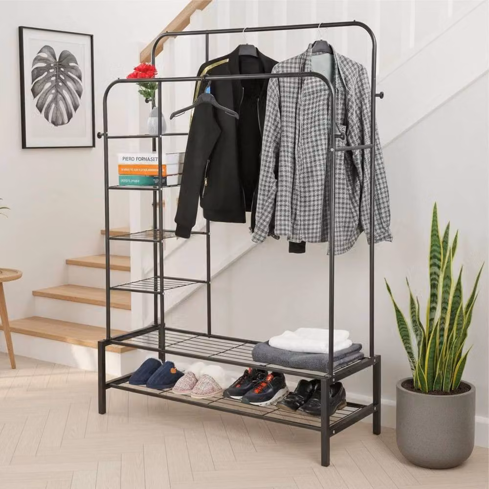 EONLION Heavy Duty Matt Black Metal Double Clothes Rail – 3
