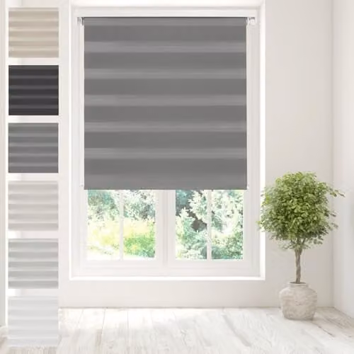 Caecus Day Night Zebra Roller Blind, Charcoal Grey, W: 240 cm, H: 160 cm