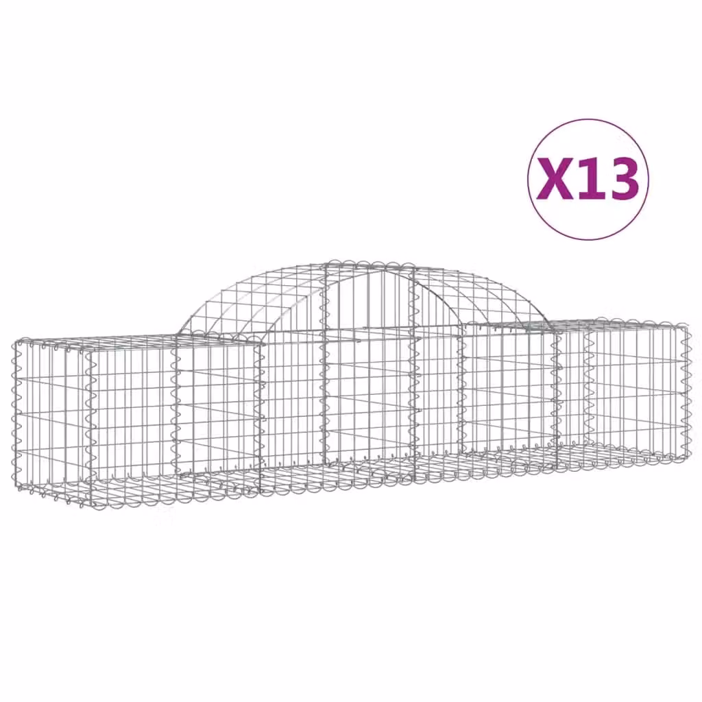 Berkfield Home Arched Gabion Baskets, 13 Piece Set, Silver Galvanised Steel, W: 200 cm, D: 50 cm, H: 40/60 cm – 2
