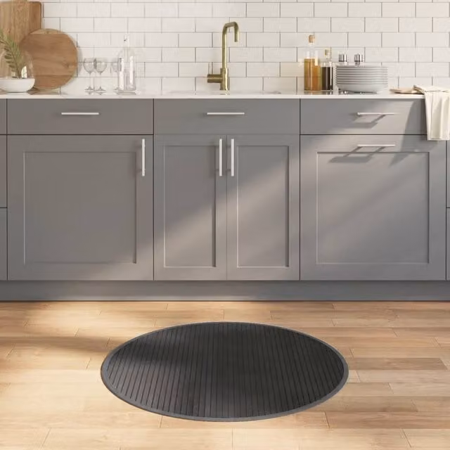 Berkfield Home Round Bamboo Rug in Grey, Diameter: 80 cm – 1