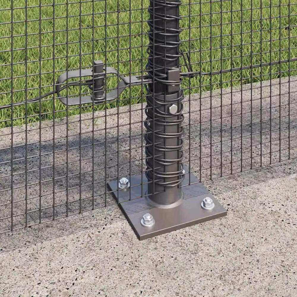 Berkfield Home Grey Steel Welded Wire Fence with 13 Flanged Posts, W: 25 m, H: 1.4 m – 4
