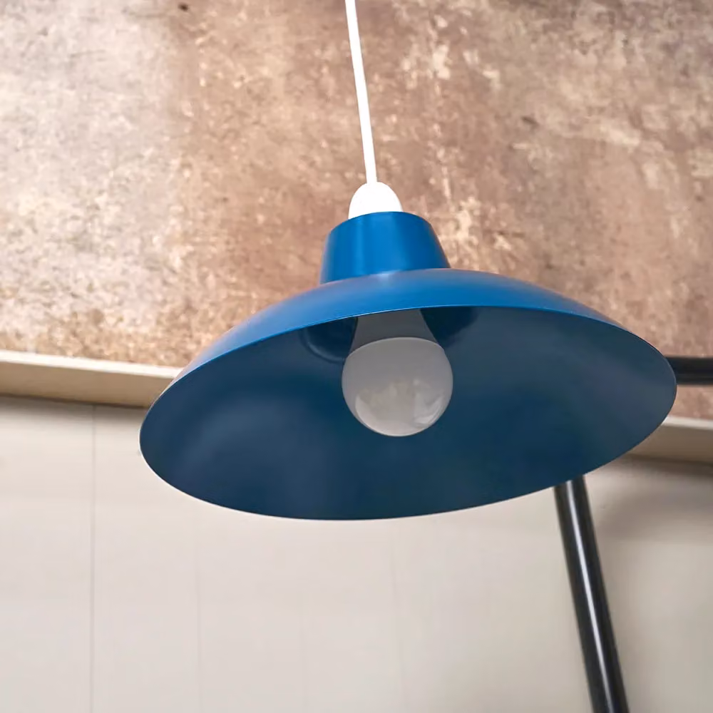 ValueLights Civic Pair of Blue Metal Mid-Century Dome Ceiling Pendant Shades – 3