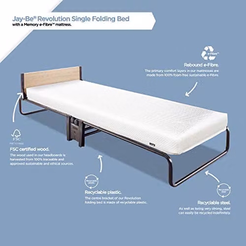 JAY-BE Revolution Single Folding Bed with Memory e-Fibre Mattress, Black and White, 90 x 190 cm – 3