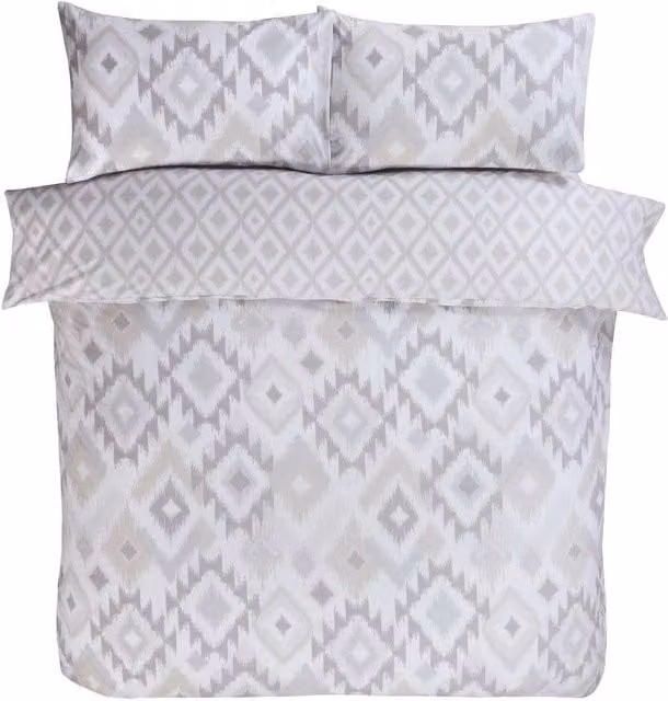 Rapport Boho Graphic Reversible Ikat Duvet Cover and Pillowcase Set in Beige and Yellow, W: 140 cm, L: 200 cm
