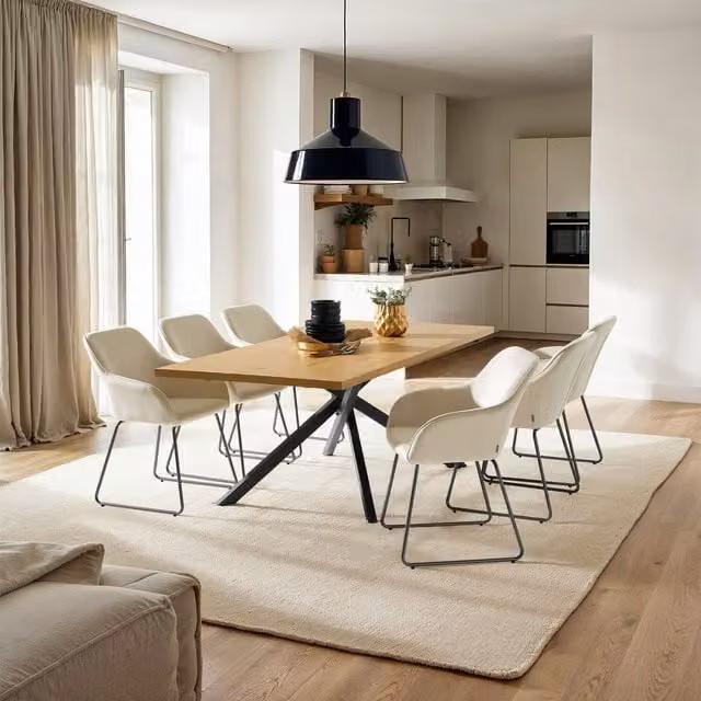 Tectake Jeane Dining Chair in Cream Velvet with Black Metal Cantilever Base