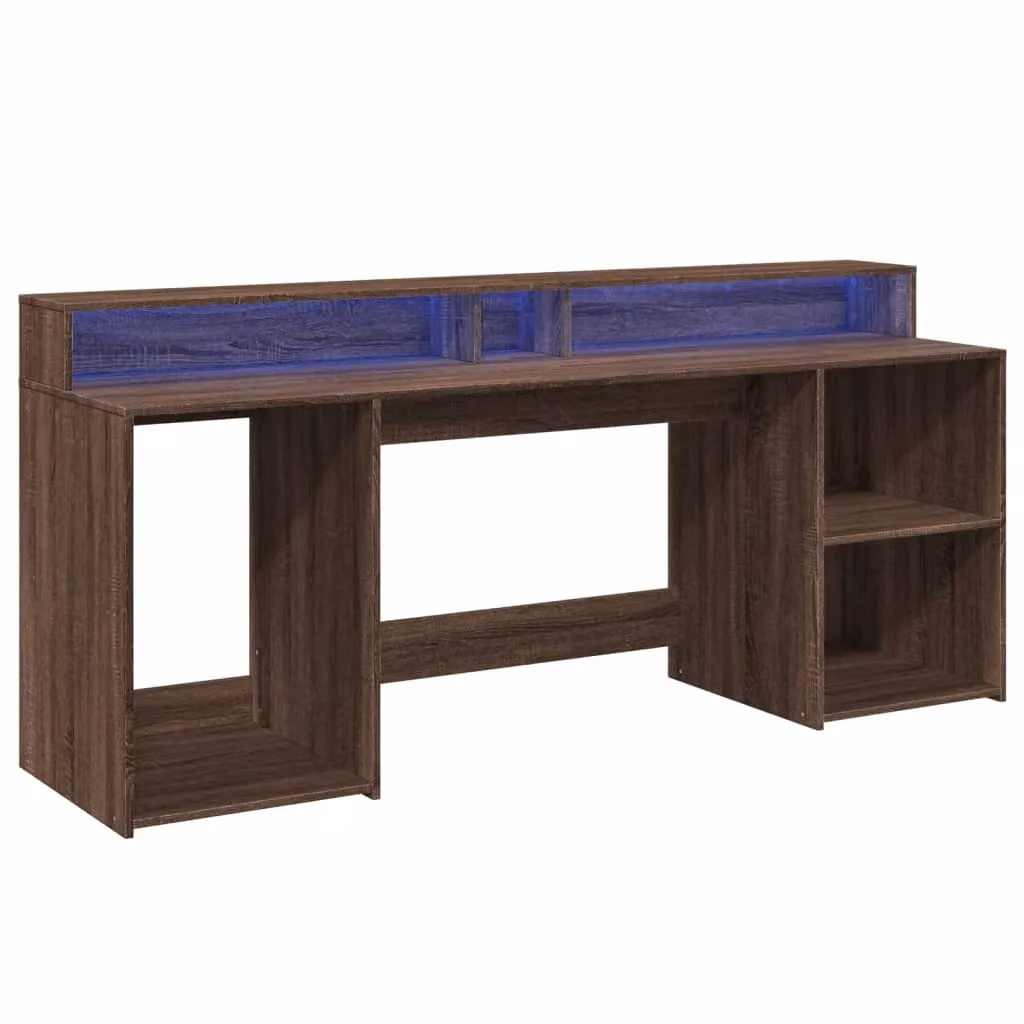 Berkfield Home Brown Oak Gaming Desk with LED Lights, W/D/H: 200 x 55 x 91 cm – 3