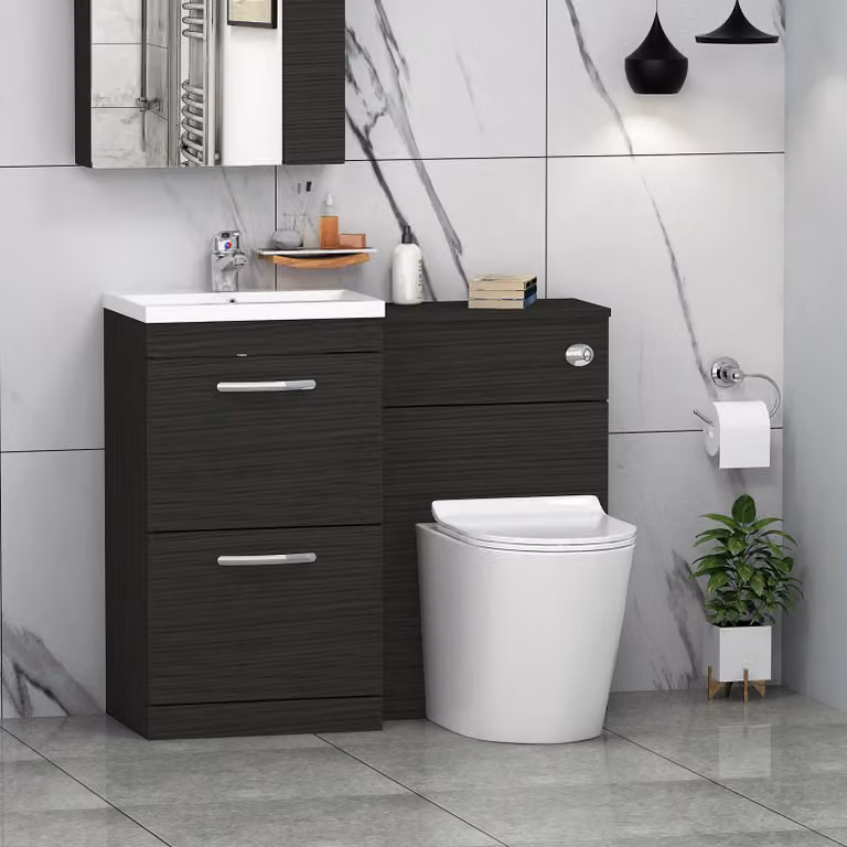 Royal Bathrooms Modern Turin 1000mm Hale Black 2-Drawer Mid-Edge Basin and Cesar Back to Wall Toilet Pack