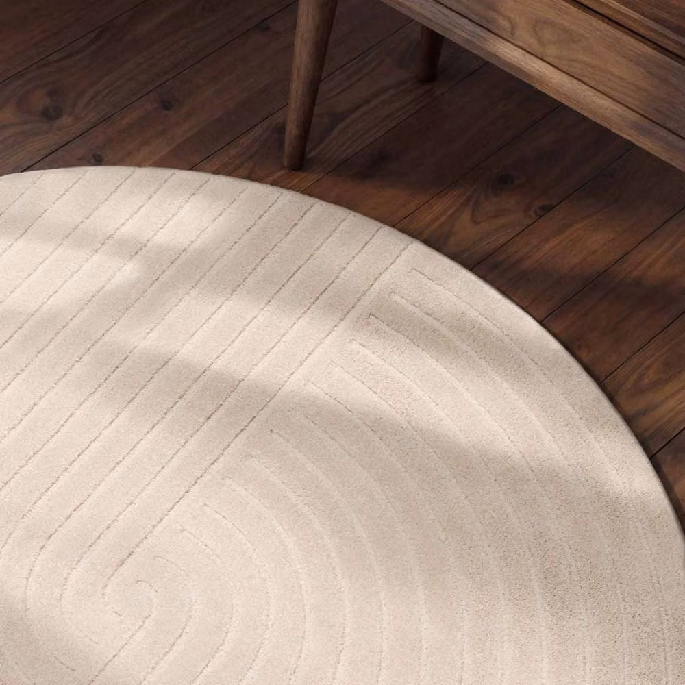 Vikosa Arcura Abstract Wool Round Rug in Beige, Diameter: 150 cm – 3