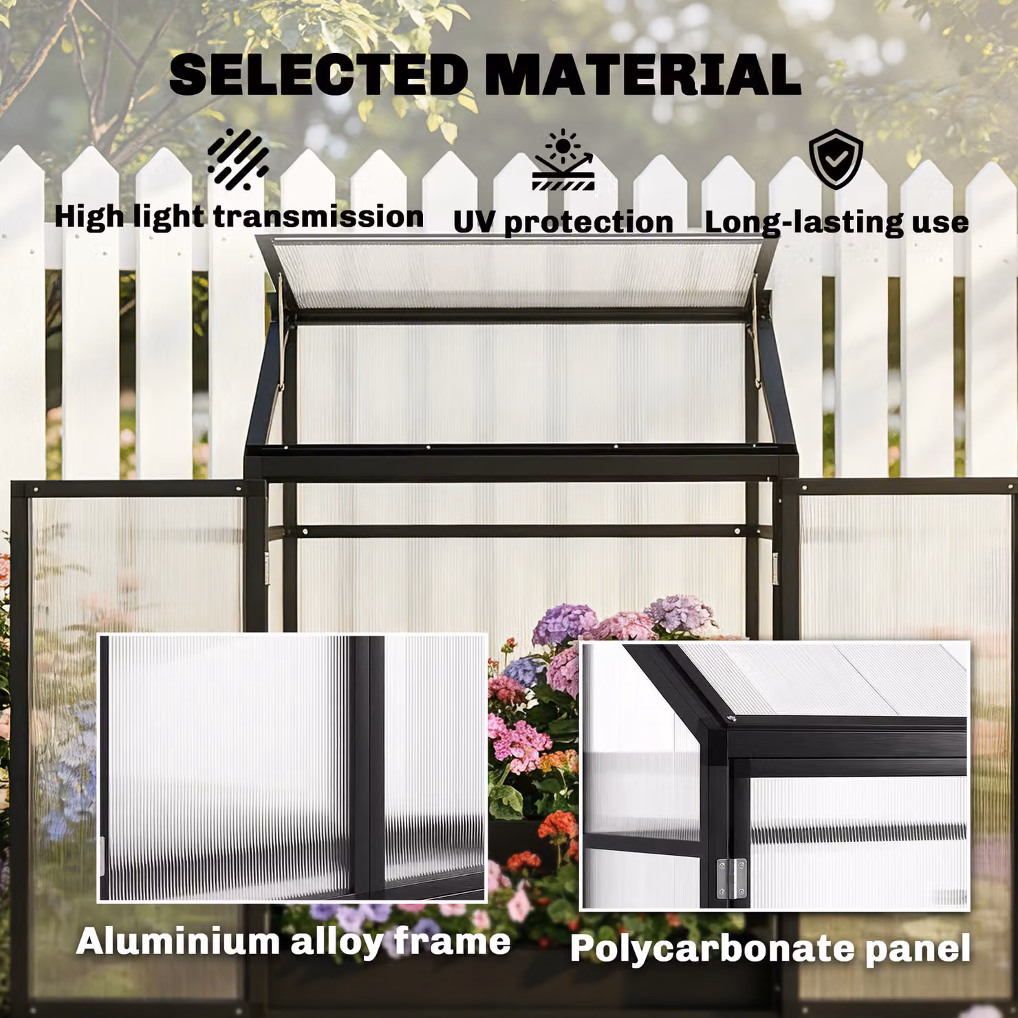 Outsunny Black Polycarbonate Lean-to Walk-in Greenhouse with Hinged Door and Top Vent, W/D/H: 121.92 x 60.96 x 155 cm – 5