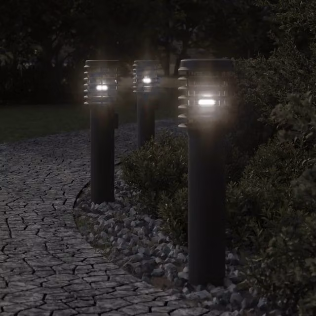 Berkfield Home Black Stainless Steel Outdoor Floor Lamp with Outlet, Height: 60 cm