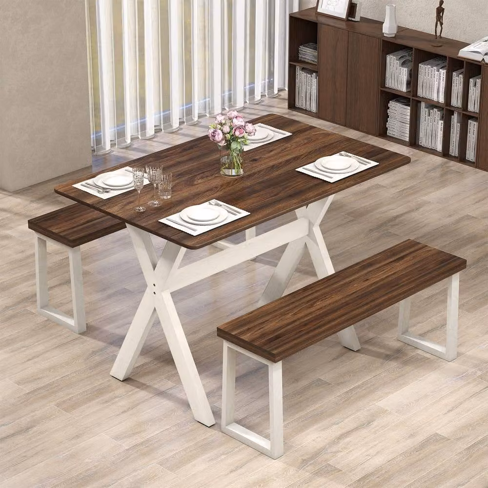 Gymax Brown Rubberwood Rectangular Dining Table with X-shaped Frame, W/D/H: 110 x 71 x 76.5 cm – 6