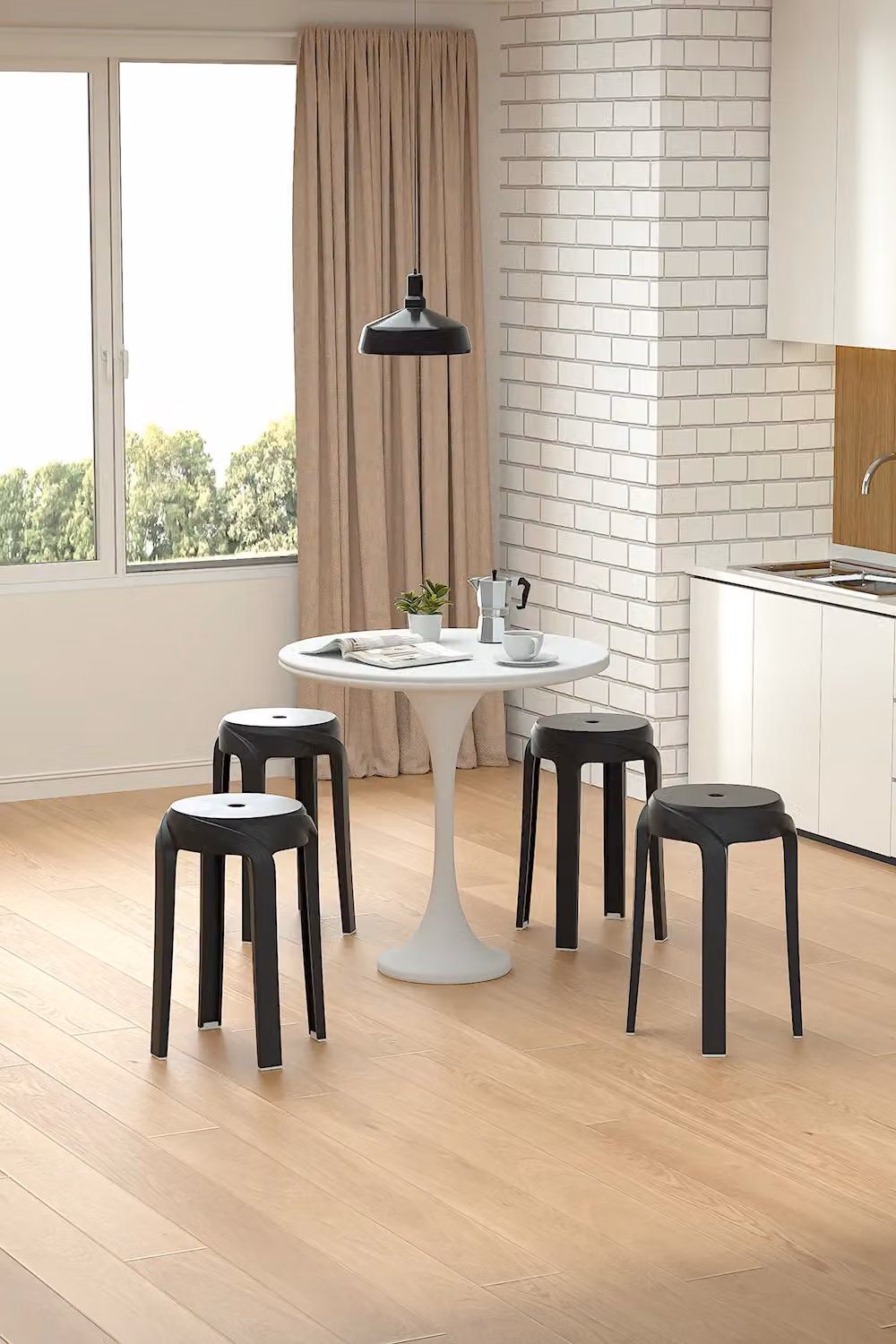 Living and Home Set of 10 Black Stackable Round Plastic Dining Stools – 3