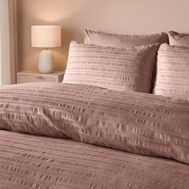 OHS Embossed Seersucker Duvet Set in Mink, W/D/H: 140 x 200 cm
