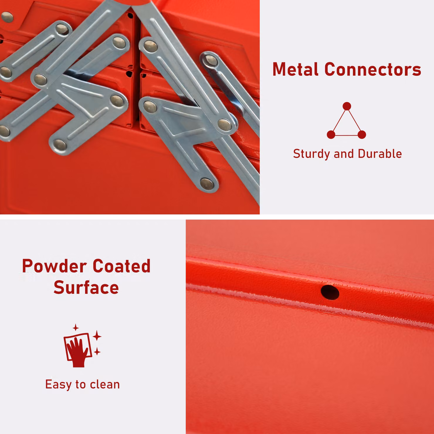 DURHAND Professional Metal Tool Box, 3 Tier 5 Tray Cantilever Storage Cabinet with Carry Handle, Red, W: 45 cm, D: 22.5 cm, H: 34.5 cm – 4
