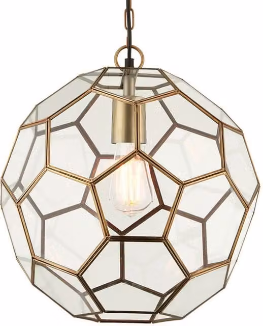 Loops Modern Sphere Hanging Ceiling Pendant Light in Antique Brass and Clear Glass