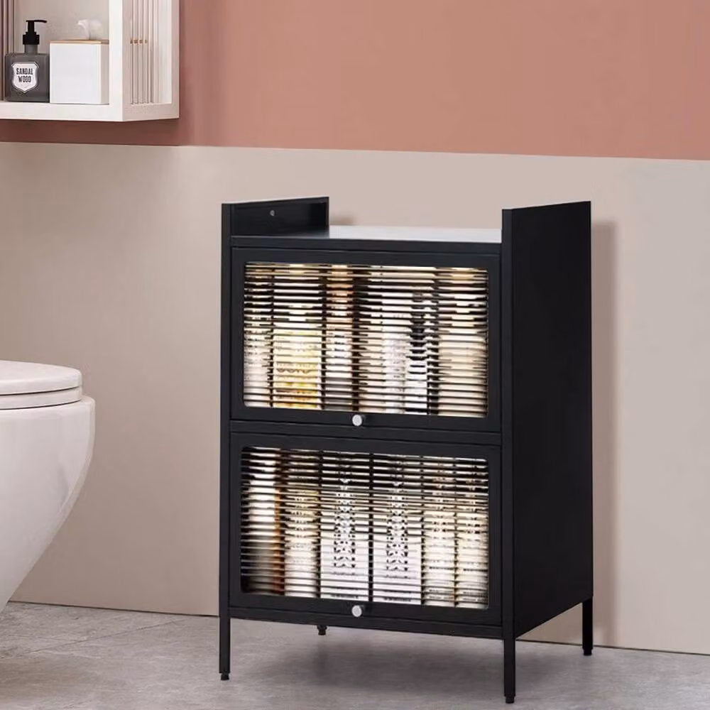 KORVIXA Modern Black Metal Standing Sideboard Storage Cabinet W/D/H: 100 x 100 x 100 cm – 4