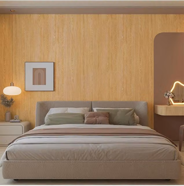 Living and Home Yellow Wood Effect Textured Ribbed PVC Self-Adhesive Waterproof Fire-Retardant Wallpaper – 1
