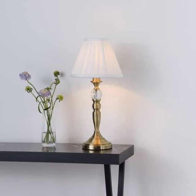 Pagazzi Edwina Antique Brass Touch Table Lamp in Gold and White