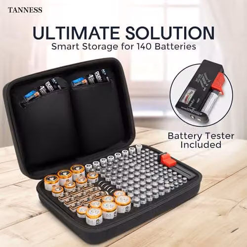 Tanness 140 Capacity Battery Storage Case with Tester in Black – 2