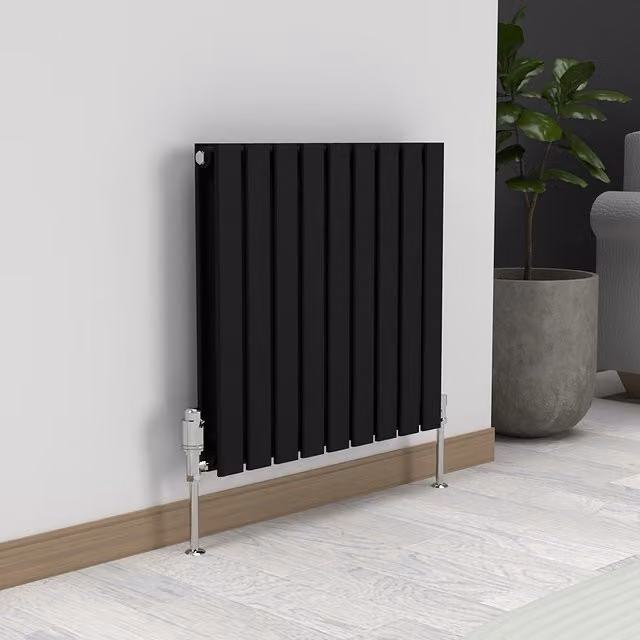 Lux Heat Flat Horizontal Double Steel Radiator in Space Black, W: 60 cm, H: 63 cm