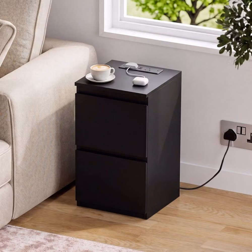 Vida Designs Denver 2 Drawer Bedside Chest with Power Outlet in Black – 6