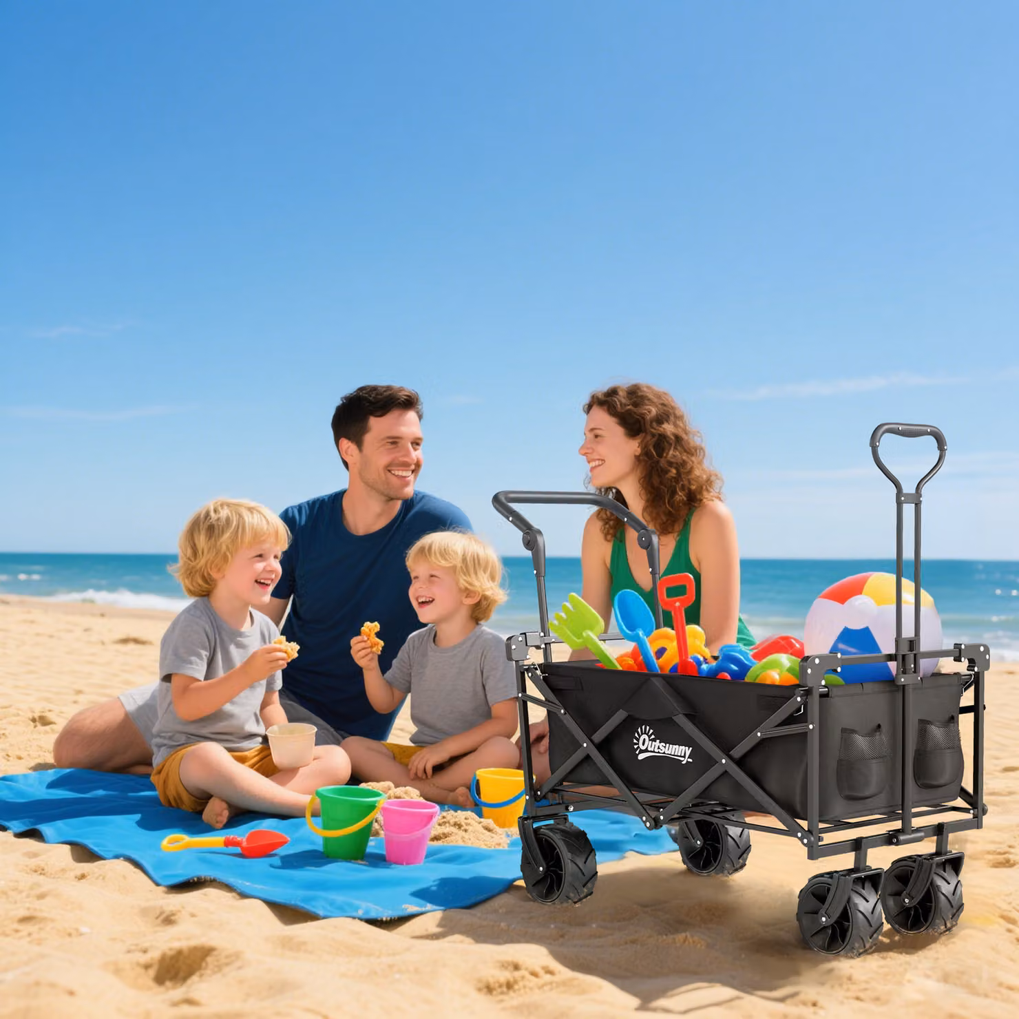 Outsunny Folding Storage Wagon with Canopy and Handle in Black – 7